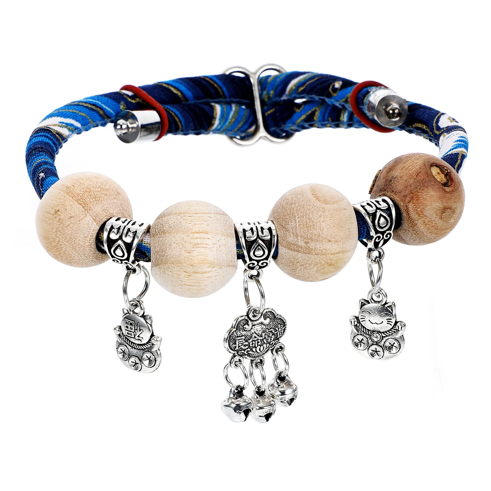 

Adjustable Breakaway Cat Collar Kitten Cotton Rope Japanese Style Wood Bead Pet Necklace Kitten Collar