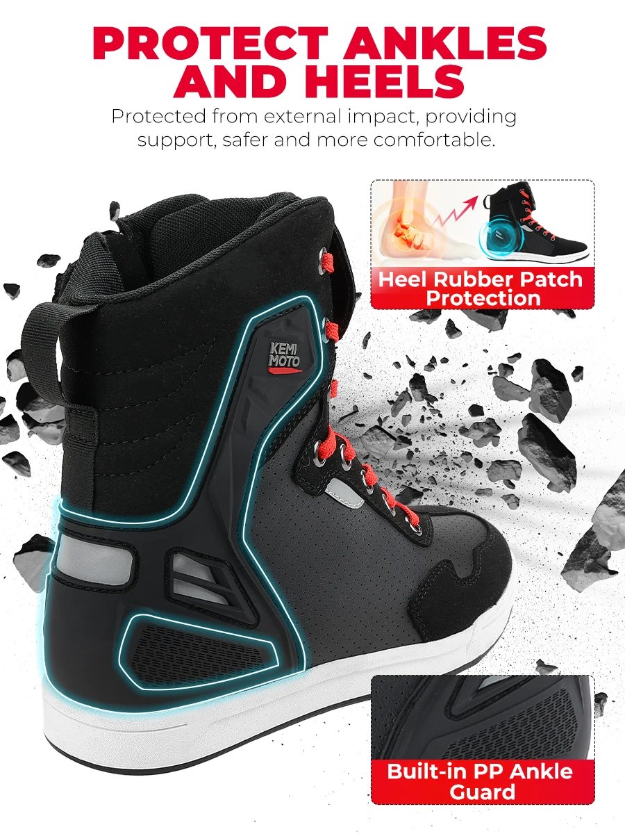 Motorcycle Shoes for Men Summer Breathable Ankle Guard Anti-collision Reflective Non-Slip Commuter Short Boots