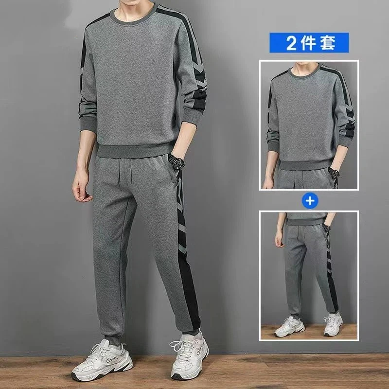 Spring and Autumn Round Neck Pure Cotton Casual Suit Men's Sweatshirt Trendy Running Sportswear Two-piece Set
