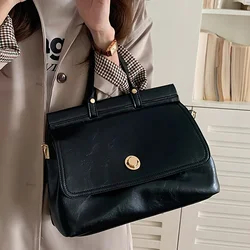 Large capacity vintage briefcase spring 2024 new style texture versatile crossbody handbag daily commuter postman bag woman