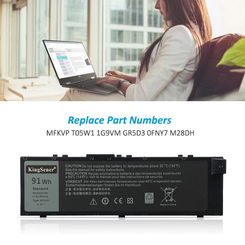 KingSener MFKVP Laptop Battery For Dell Precision 7510 7520 7710 7720 M7710 M7510 T05W1 1G9VM GR5D3 0FNY7 M28DH 11.4V 91WH