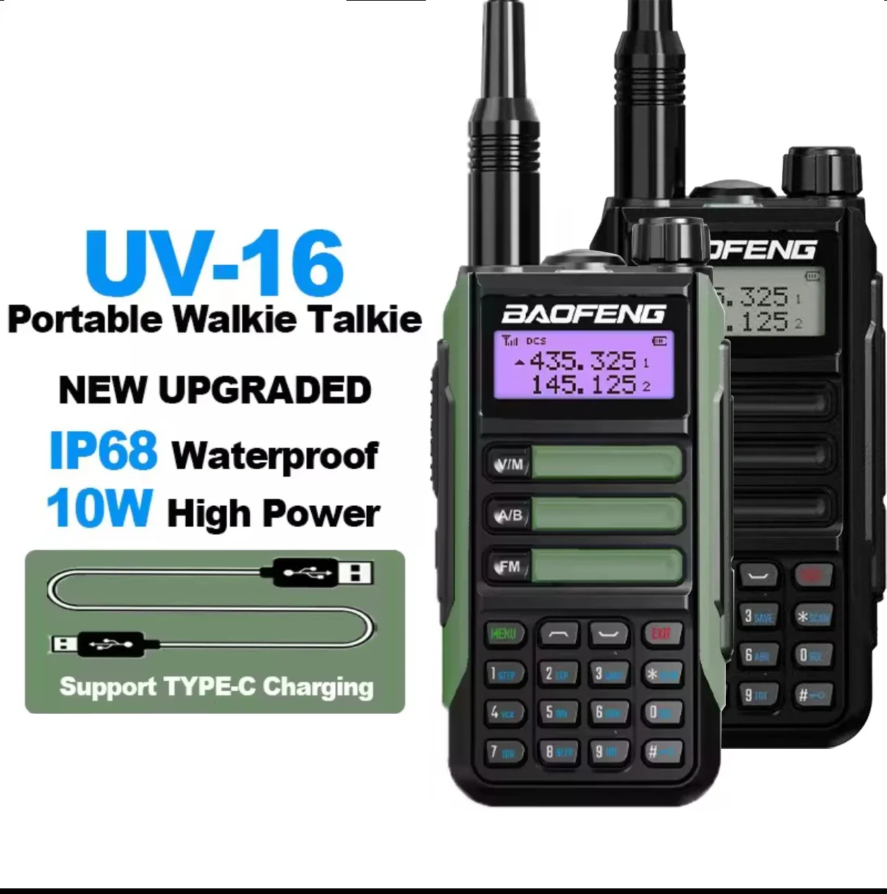 UV16 V2 10W Long Range Radio - VHF/UHF CB & Amateur, Two-Way Walkie Talkie for Outdoor/Hunting/Adventure UV16 Walkie Talkie