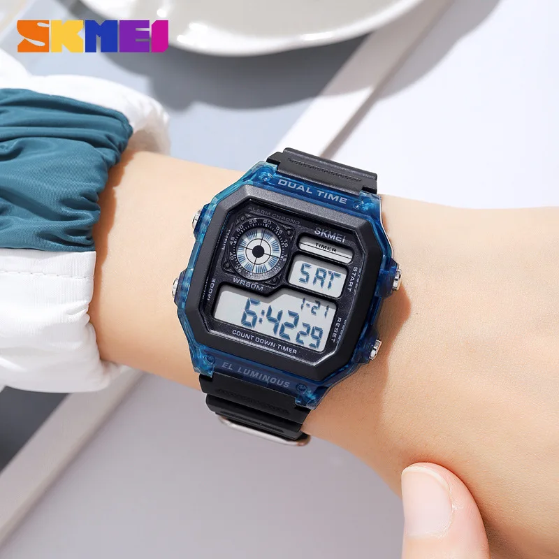 Skmei جديد شفاف كيس الجليد الرياضة في الهواء الطلق طالب إلكتروني مقاوم للماء متعددة الوظائف للرجال والنساء ساعة الموضة