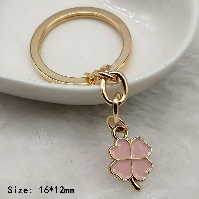 Creative multi-color enamel Four-leaf clover lucky key chain pendant bag accessories girl key chain Christmas gift sales