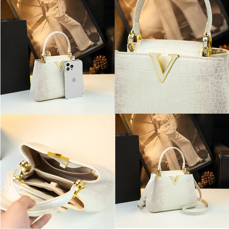 Luxury Fashion White Leather Women Handbags 2024 New Female Small Shoulder Messenger Bag Crossbody Portable Shell Bags