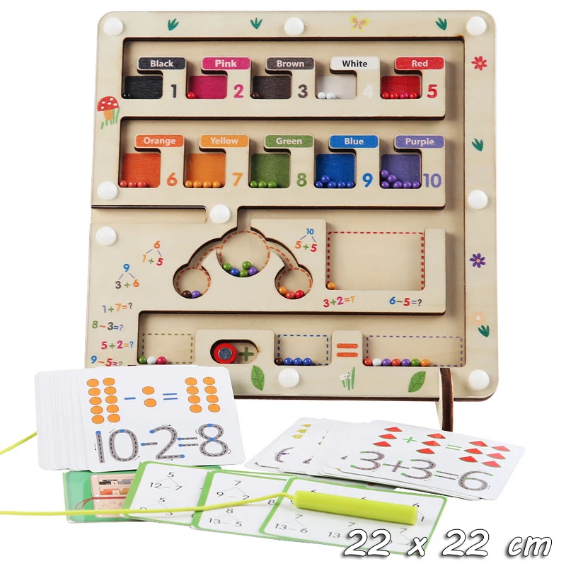 Houten Steel Wiskunde Speelgoed Set Magnetische Puzzel Speelgoed Vroege Educatie Nummer Leren Kraal Magnetische Pen Speelgoed Voor Kinderen Cadeau