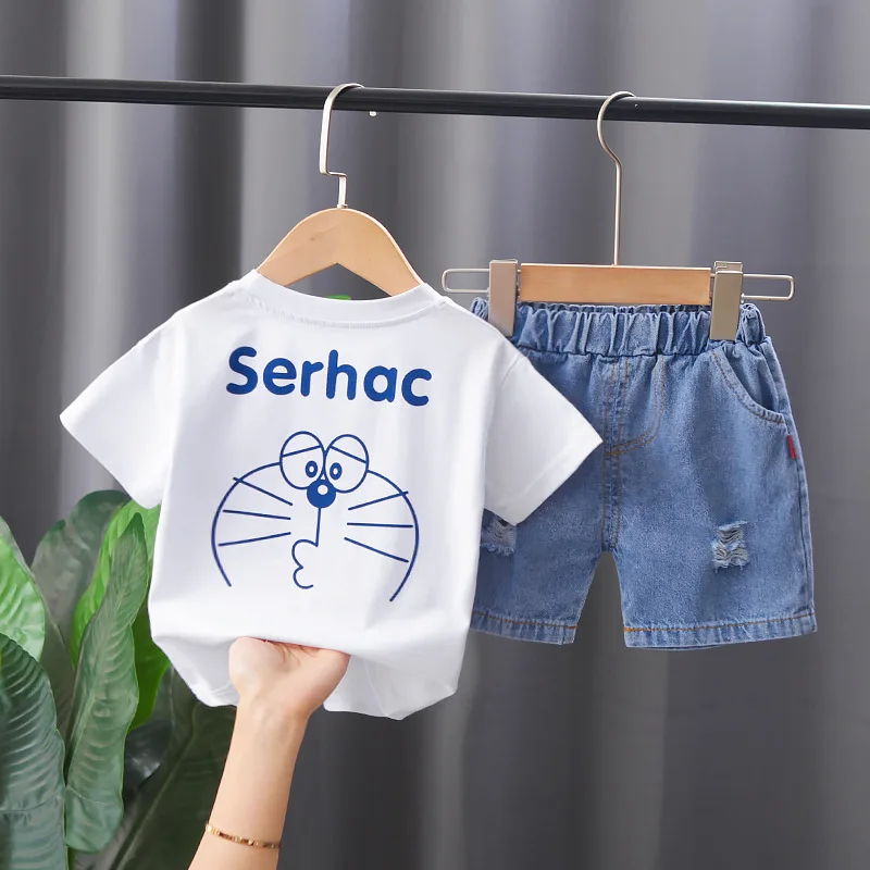 Toddler Summer Clothes for Kids 2024 Fashion Cartoon Printed O-neck Short Sleeve T-shirts and Shorts Boys Boutique Clothing Set image 2