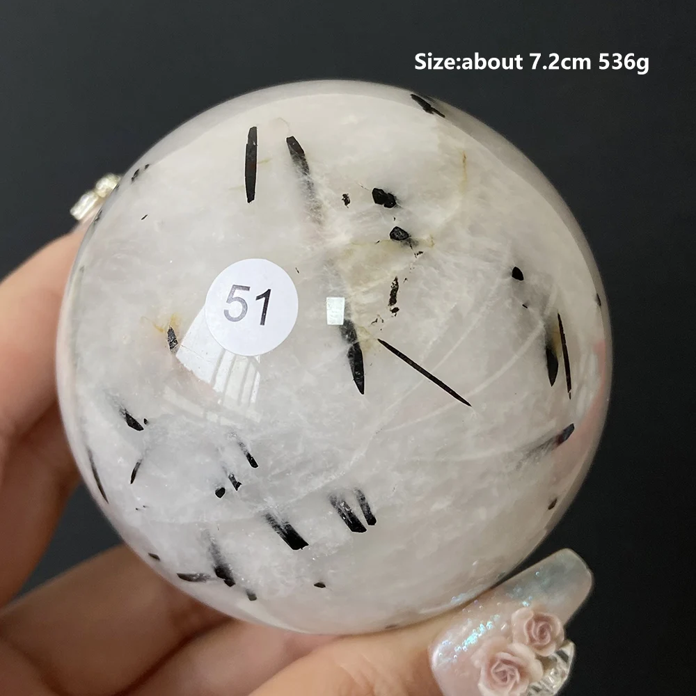 Natural Black Tourmaline Rutilated Quartz Sphere Polished Crystal Ball Home Decor Mineral Specimen Gift