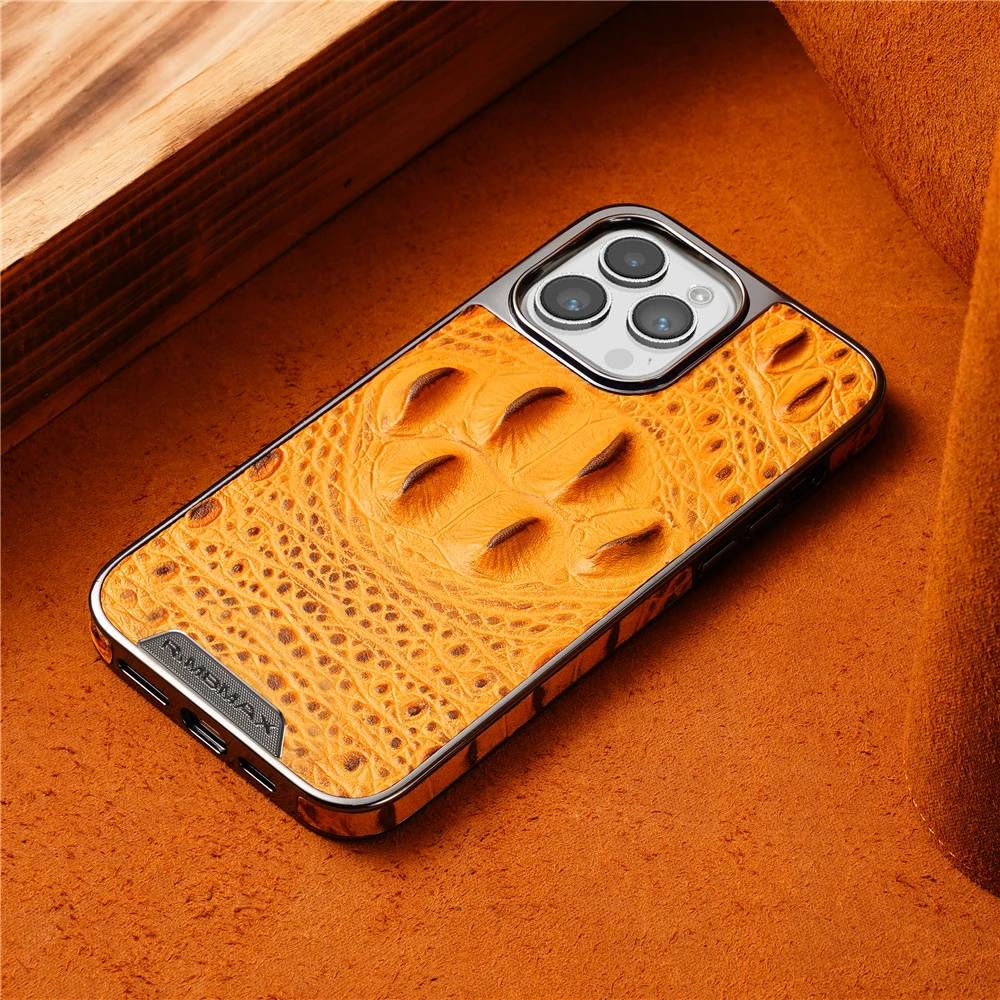 Luxury Business Crocodile Claw Genuine Leather Case For iPhone 16 Pro Max 14 13 12 15 Pro Max 16 Pro Shockproof Cover Phone Case