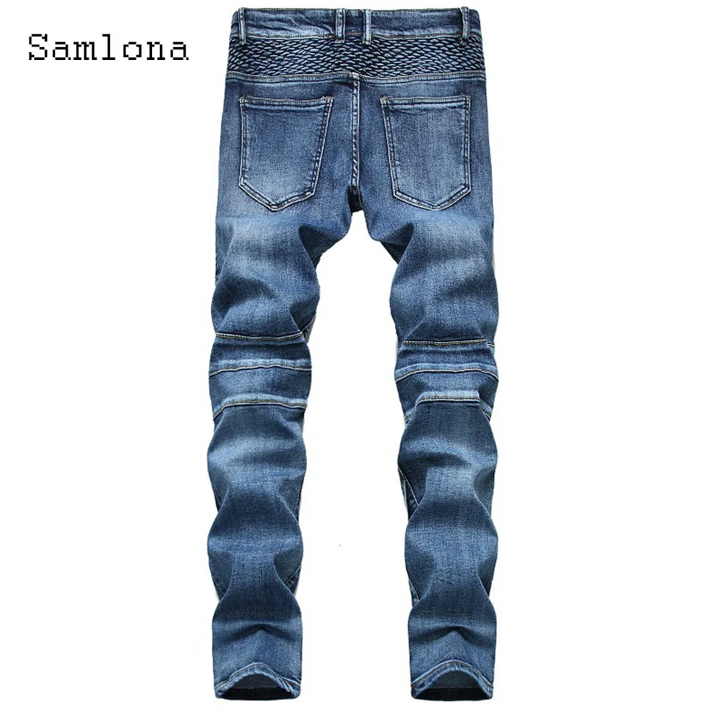 2025 أمريكا نمط موضة البضائع الجينز الدنيم السراويل الرجال الوقوف جيب الكاحل طول بنطلون الرجال عادية المرقعة بناطيل ضيقة جديد