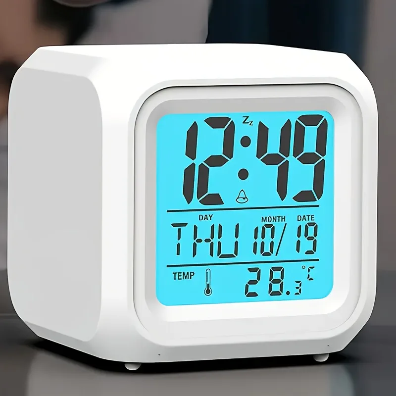 1pc Color Changing LED Alarm Clock & Night Light Digital Display Touch Activated Date & Time Without Battery