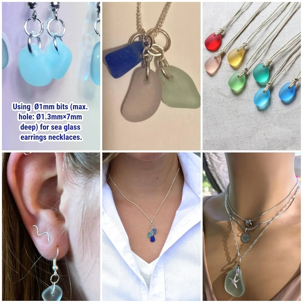 RMWIN-Para mar vidrio playa piedra roca compatible 30 piezas brocas de diamante vástago de 1/8"? 1 mm para herramientas rotativas Dremel