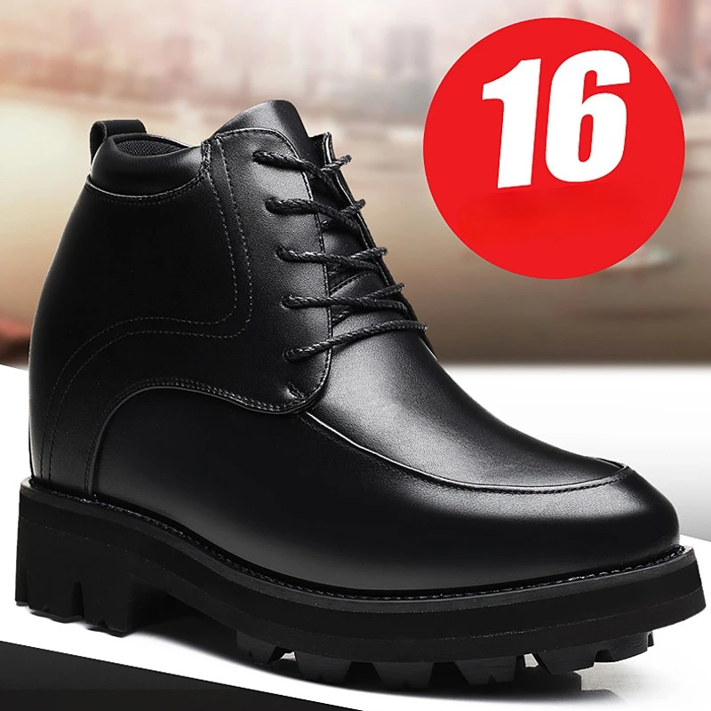 Elevator 16cm Super High Men\'s Banquet Nightclub Height Increasing Shoes Men Science Inner Height Heightening Black Leather Shoe