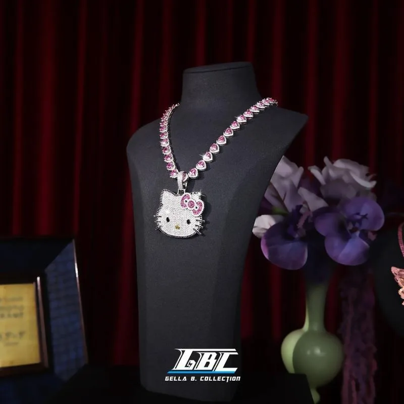 Kawaii Sanrios HelloKitty nouveau collier perceuse complète pendentif chaîne de clavicule pour les femmes cristal scintillant anniversaire saint valentin cadeau