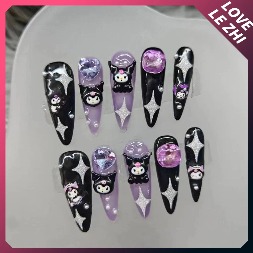 Sanrioed Hawaii Hello Kittys My Melody Handmade Press On Nails Diy Design Cute 3D Kuromi Short Ballet Bow Art Fashion Fake Nail