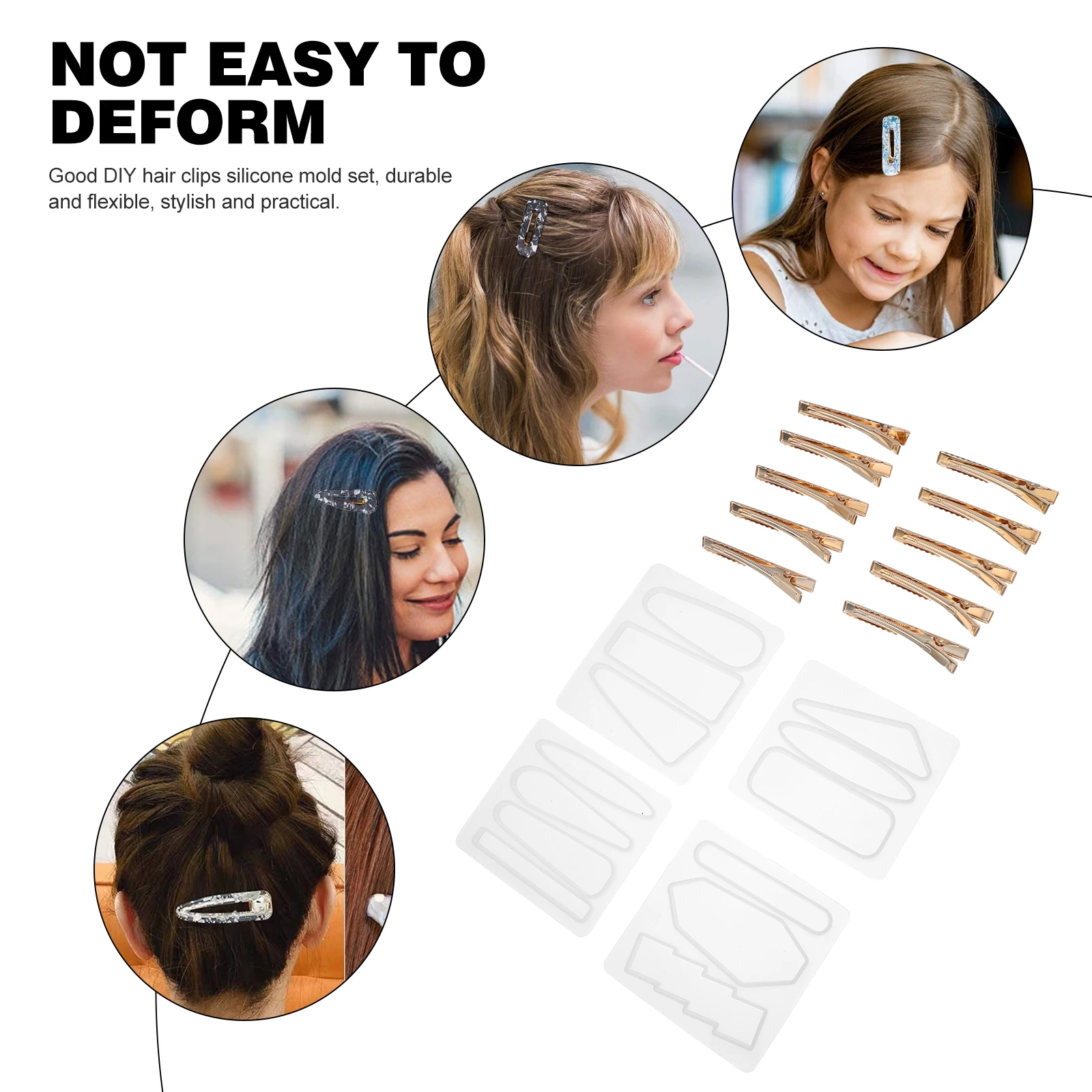 

14pcs Hairpin Mold Silicone Clip Making Accessories Resin Items Girls Reusable Durable Epoxy Headdress DIY