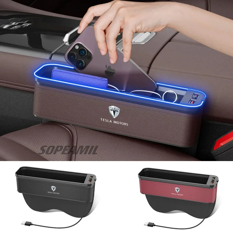 

Car USB Charging Multifunction Crevice Storage Box For Tesla Cybertruck Roadster Model 3 Model Y Model S Model X Seat Gap Box