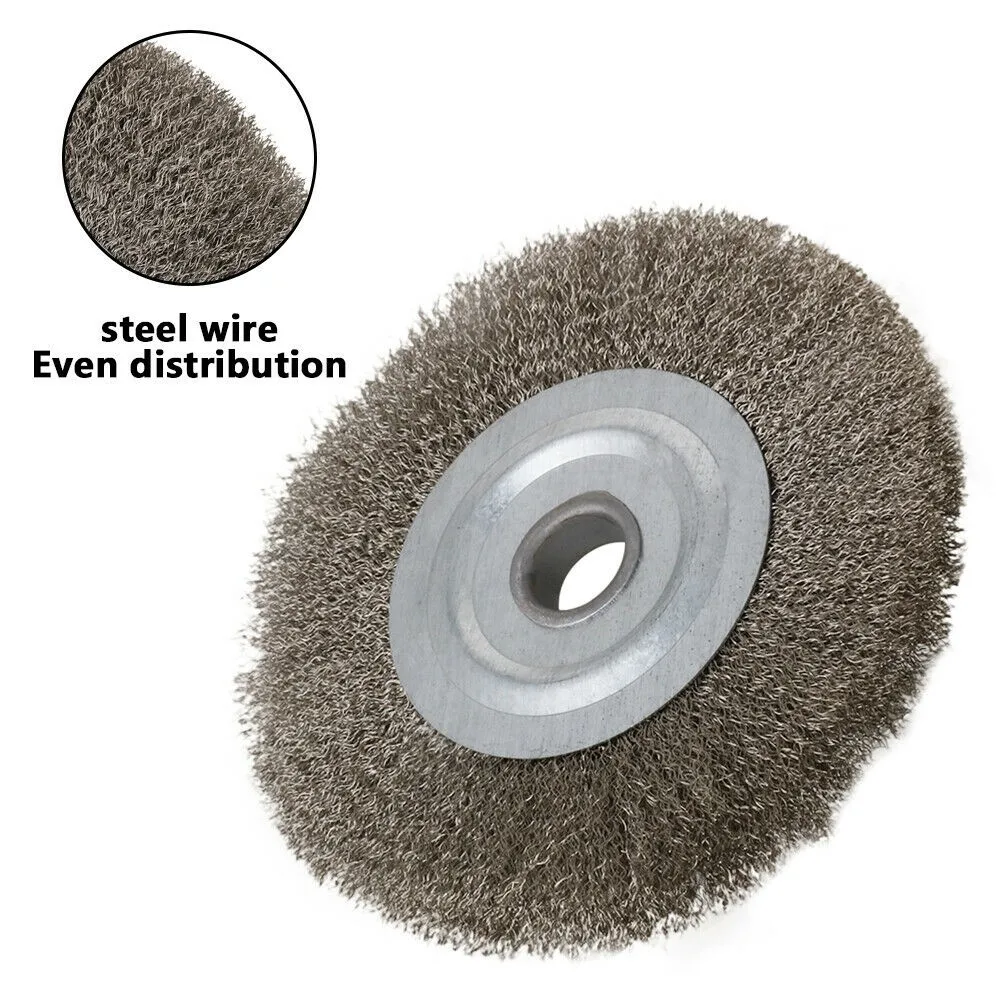 

1PC 5inch Crimped Stainless Steel Wire Wheel Brush Bench Grinder Abrasive 16mm Hole Polishing Bench Grinder Rust Removal Tool