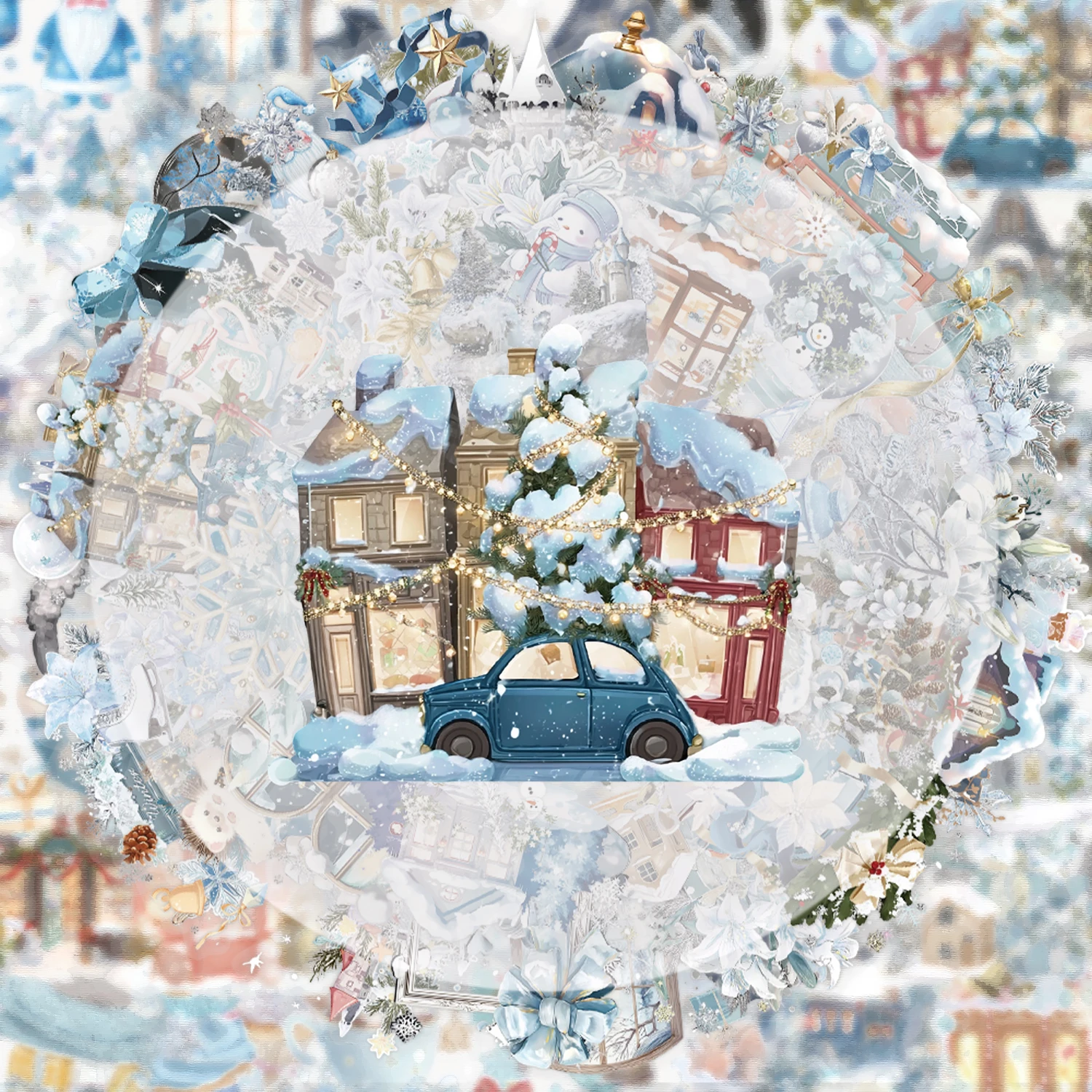 50 transparente Winter-Aquarell-Graffiti-Aufkleber, geeignet zum Dekorieren von Wasserflaschen, Laptops, Mobiltelefonen, Koffern, Skateboards, Gitarren, Geschenkboxen, Partydekorationen