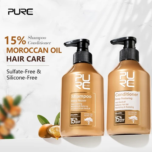 Imagen 1 del producto PURC-Juego de champú y acondicionador de reparación profunda, aceite marroquí, colágeno, queratina, tratamiento para el cuidado del cabello, Control de aceite, Kit anticaspa
