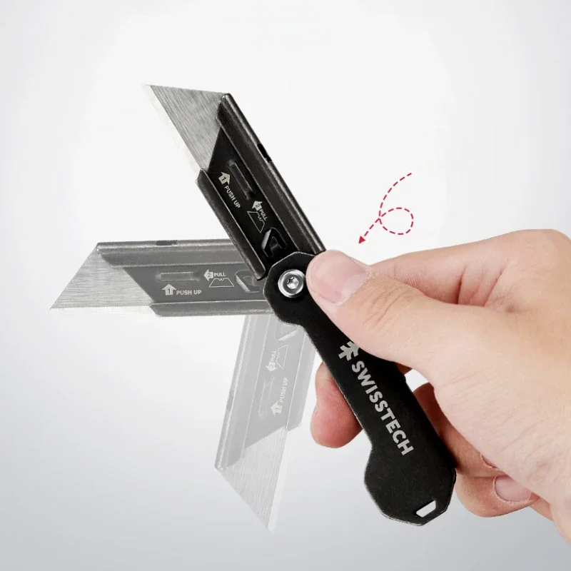 SWISS TECH มีดพับขนาดเล็กเครื่องเขียนพวงกุญแจ Multitool มีดพกพา EDC เครื่องตัดกล่องมีดยูทิลิตี้พร้อมใบมีดถอดเปลี่ยนได้
