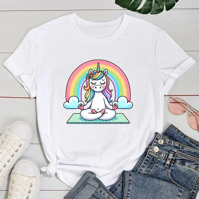 yogo T shirt Funny Yogo Unicorn Letter Printing T-Shirts For Women Summer Tee Shirt Femme Casual Short Sleeve Round Neck Tops T