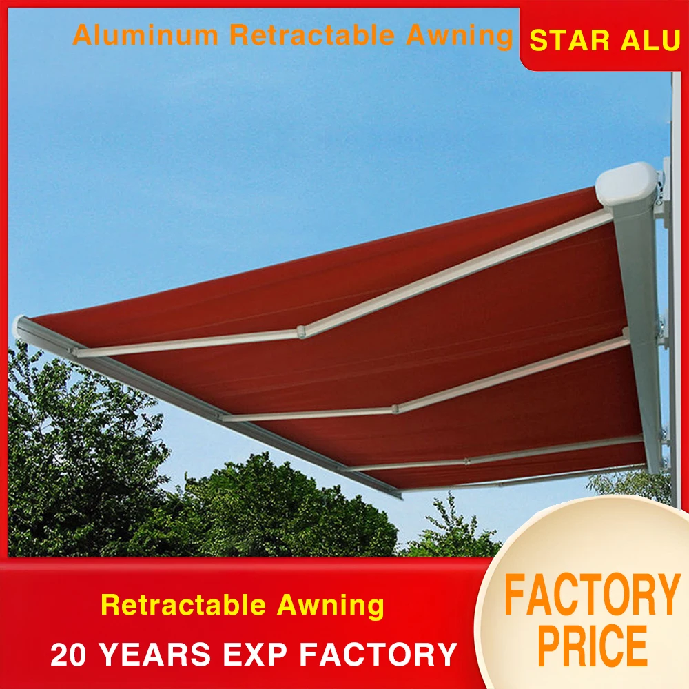 Motorized Retractable Awning Full Cassette Remote Control LED Lighting Waterproof Outdoor Patio Balcony Garden Sunshade Automati