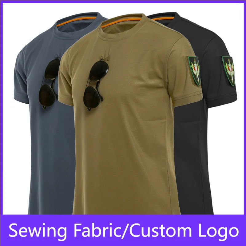 Quick Dry Tactical T-Shirt for Men Short Sleeve Breathable Tee with Patch Pocket for Outdoor Hiking Hunting Military Work Tops