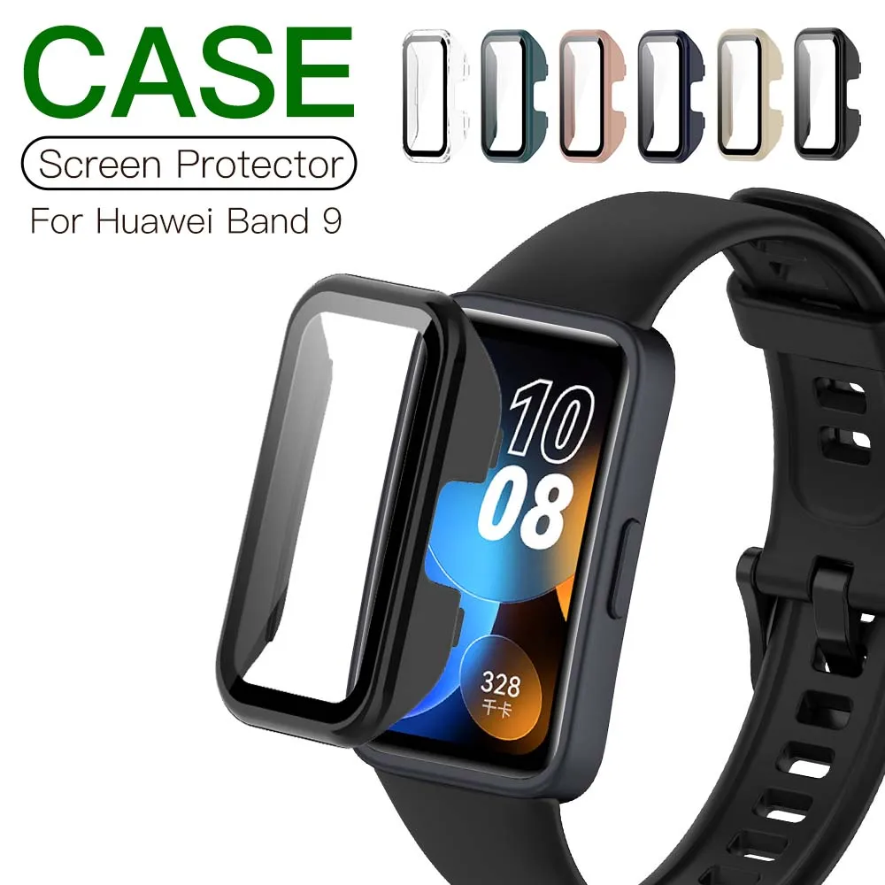 

Hard PC Case With Tempered Glass Screen Protector for Huawei Band 9 All Around Coverage Protective Bumpers Cover