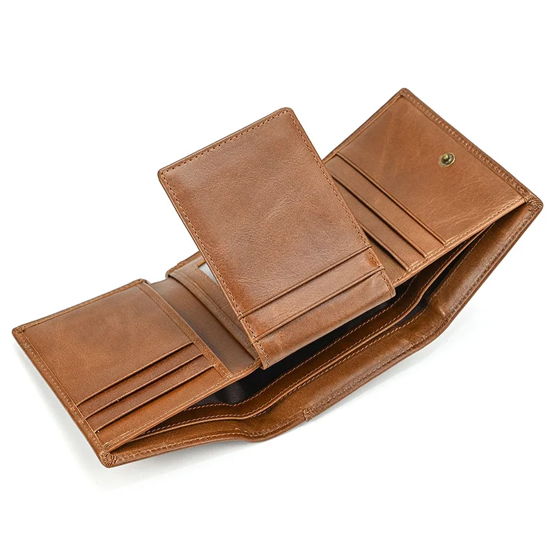 Genuine Leather Wallet for Men & Women, Photo Sleeve & Removable Inserts, 12 Card Slots, Pull-Up Leather Bifold Short Wallet