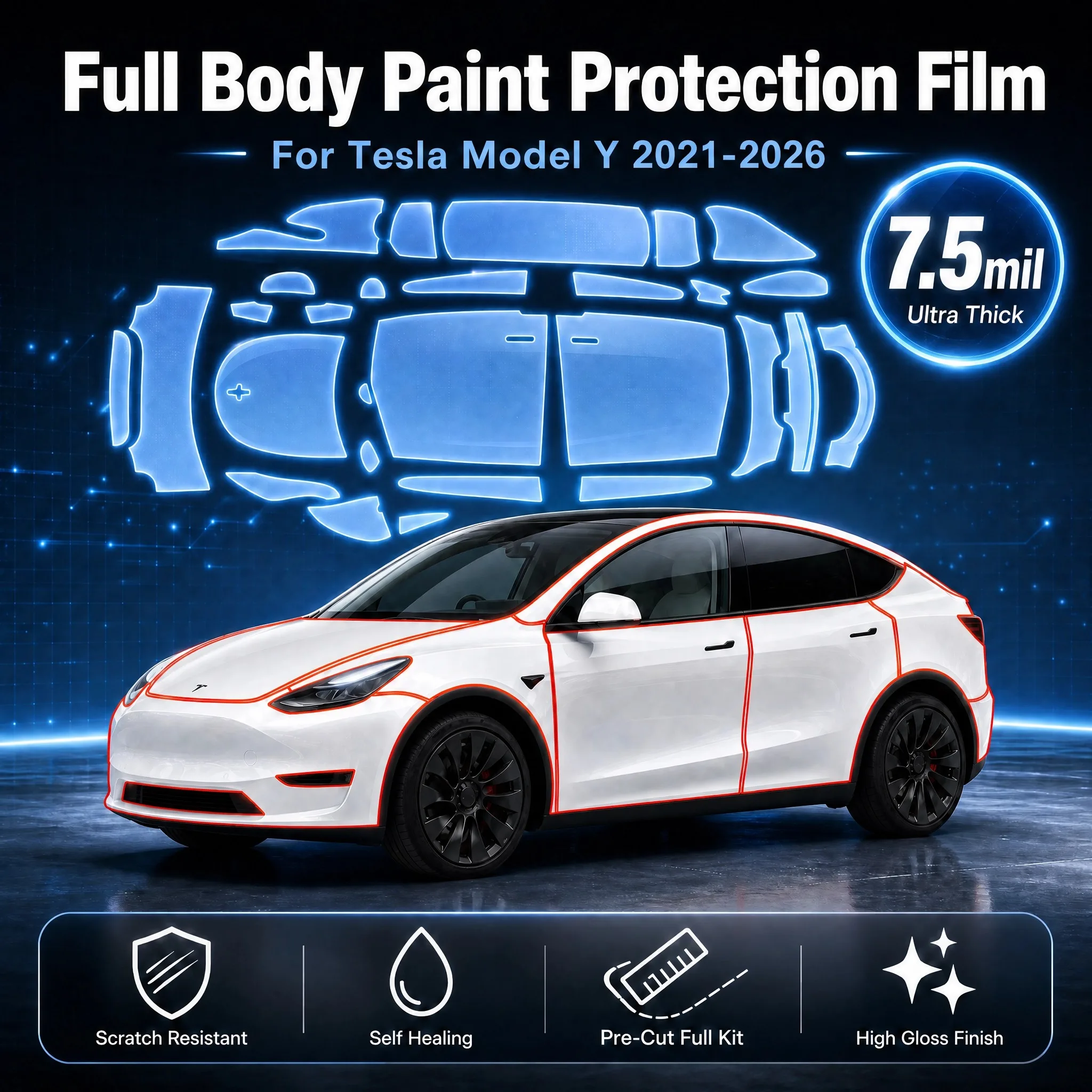 For Tesla Model Y 2021-2026 TPU Paint Protection Film Car Door Side Protective Film Pre-cut PPF Clear Bra Anti-Scratch 7.5mil