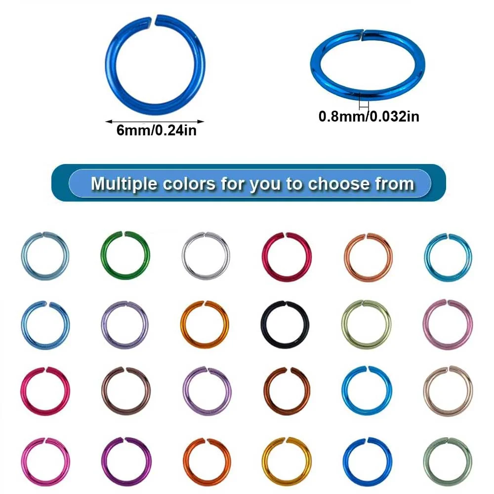 1080pcs Colorful Jump Rings for Jewelry Making 6mm Aluminum Open Jump Rings for Keychain Necklaces Bracelet Earring Crafts