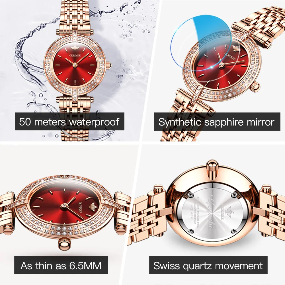 OUPINKE Imported Swiss Quartz Movement Watch for Women Full Diamond Waterproof Ladies Watch