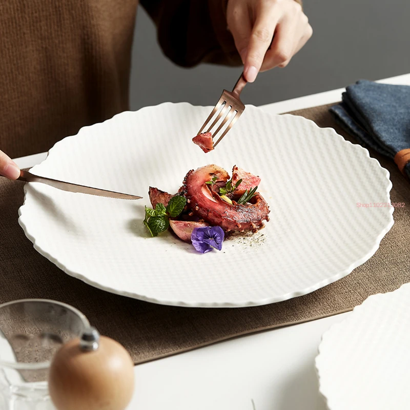 

White Ceramic Western Dinner Plate Steak In Restaurant Home Kitchen Round Soup Hotel Cutlery Fruit Salad Platter