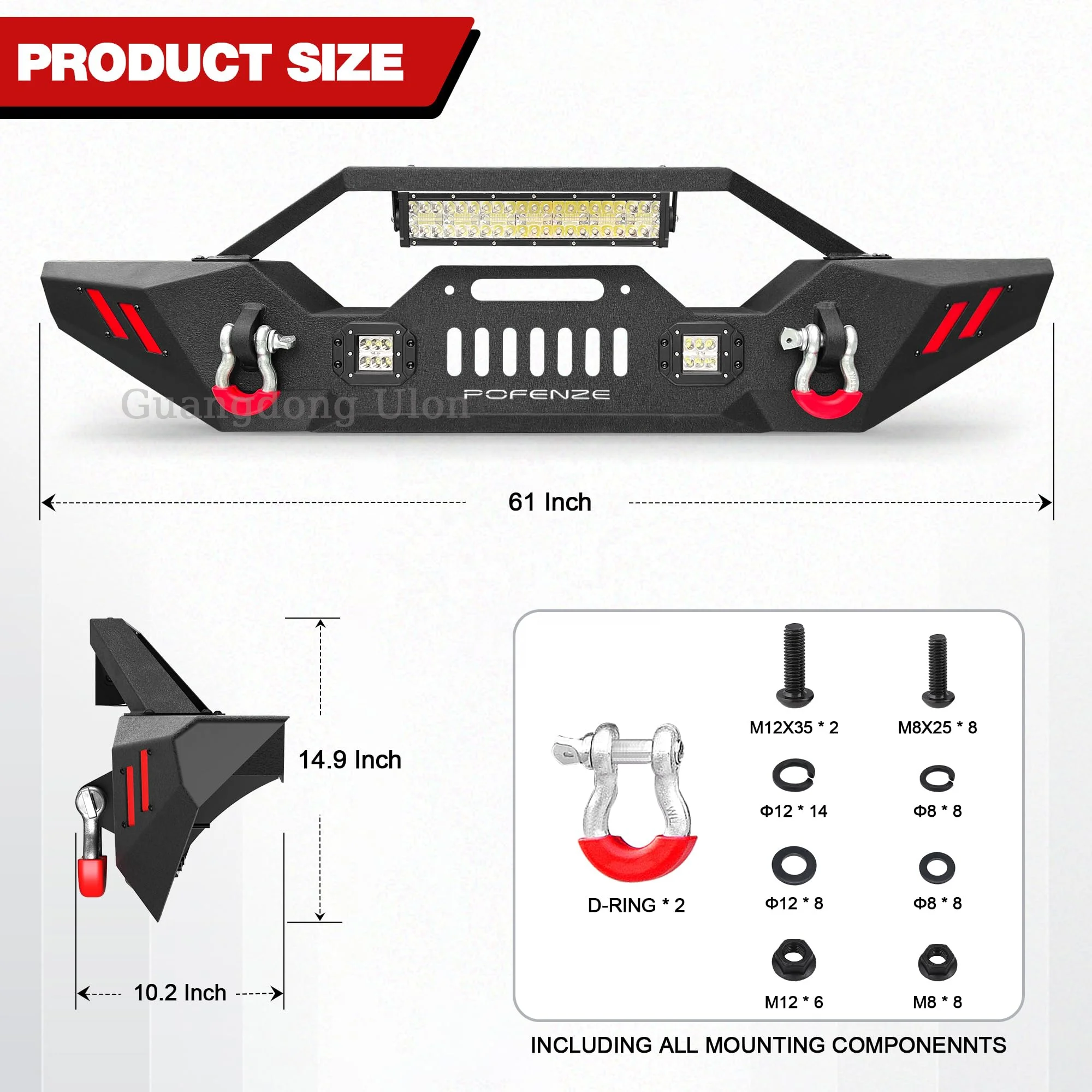 Front Bumper Compatible with Jeep Wrangler JK JL & Gladiator JT 2007-2024, Offroad Full Width   Winch Plate