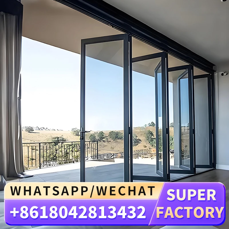 High Quality Modern Aluminum Folding Doors Wholesale Lightweight Corrosion-Resistant Durable Construction Glass Steel Material