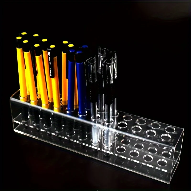 

1pc 48 Holes Acrylic Pen Pencil Stand Holder, Clear Stationery Holder, Pen Pencil Rack, Makeup Cosmetic Brushes Organizer Rack