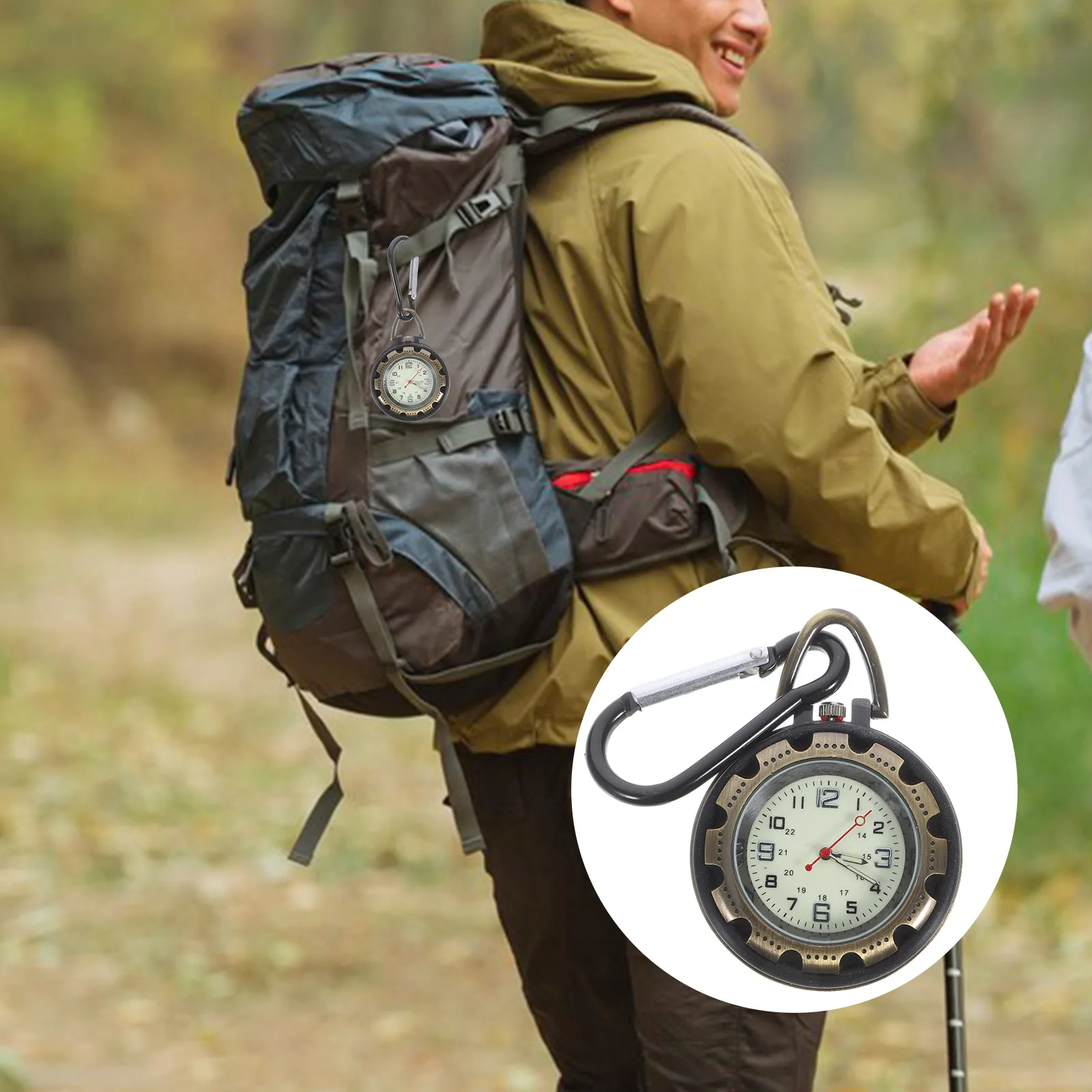 

Premium Mountaineering Carabiner Pocket Watch For Backpackers Durable Outdoor Hiking Hanging Watch Travel Keychain Accessory