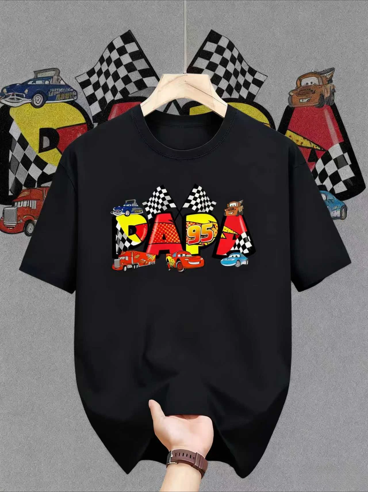 تي شيرت McQueen PAPA Racing تي شيرت رجالي صيفي كاجوال ومريح مناسب لكل من الرجال والنساء، ملابس رجالية كبيرة جدًا #1