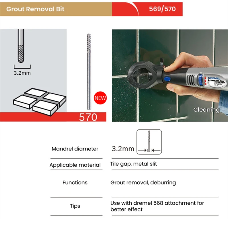 Dremel Cutting Cleaning Accessory 569 570 Seam Grout Removal Cutting Head 562 Wall Tile Spiral Cutting Head Power Tool Accessori