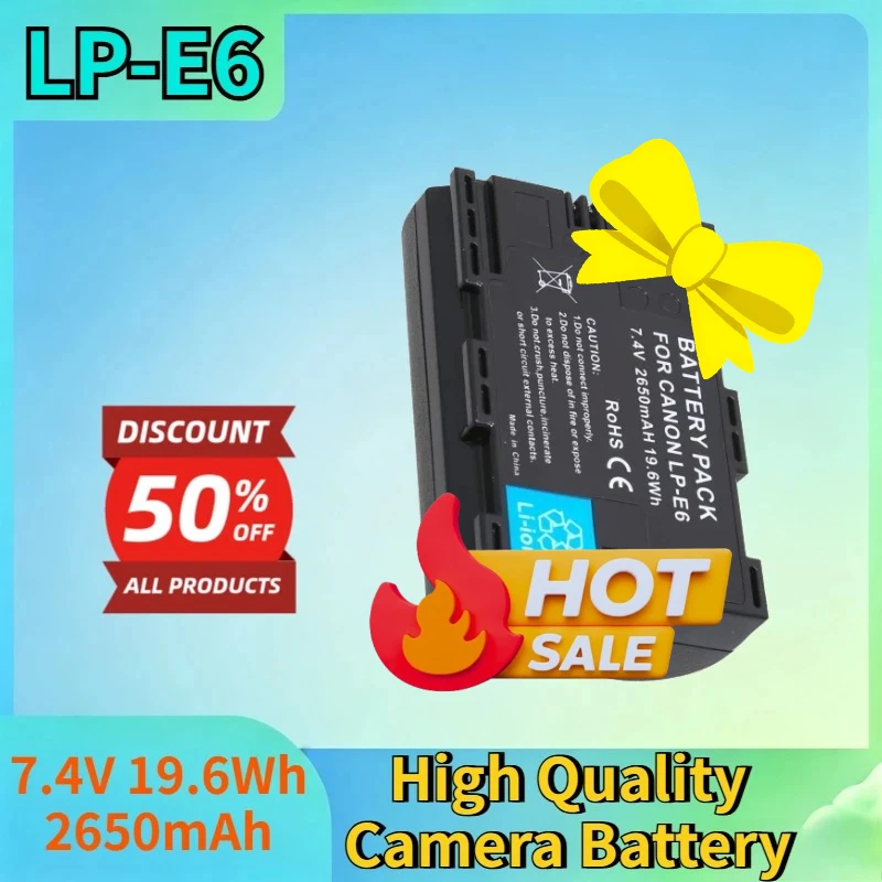 

LP-E6 7.4V 19.6Wh 2650mAh Lithium-ion Rechargeable Battery for Canon EOS 5DS R 5D 6D 6D2 7D Mark II High Quality Camera Battery