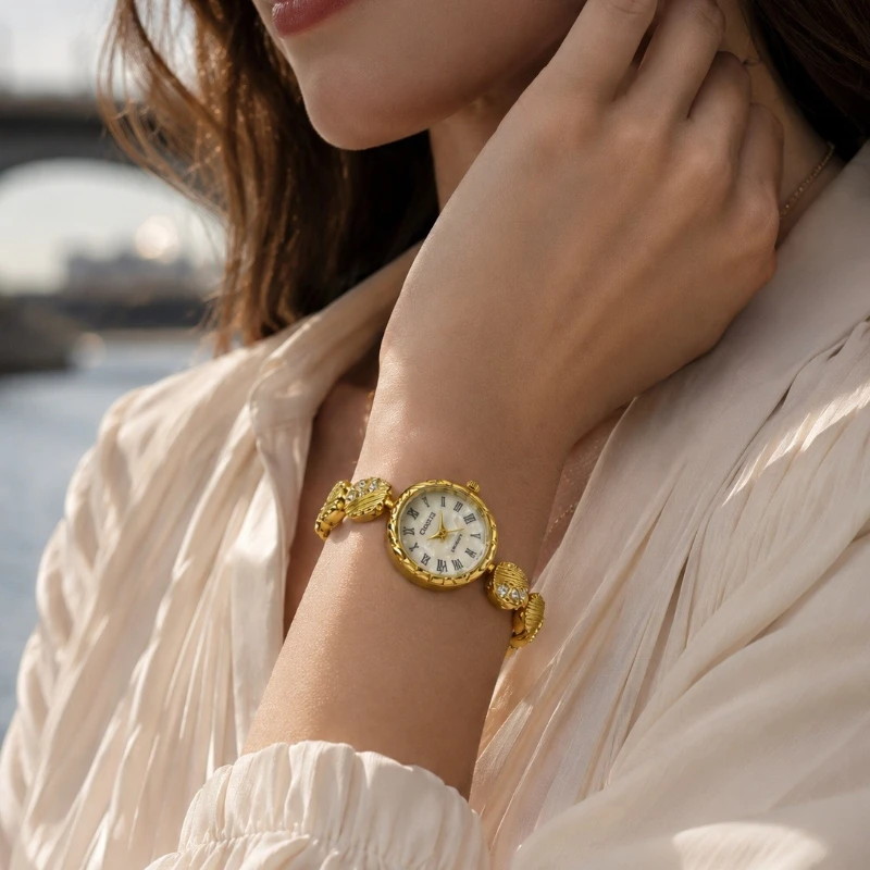 Fashion Bracelet Women Watch Gold Inlaid Rhinestone Small Dial Ladies Watch Luxury Elegant Female Quartz Clock Gift for Girls