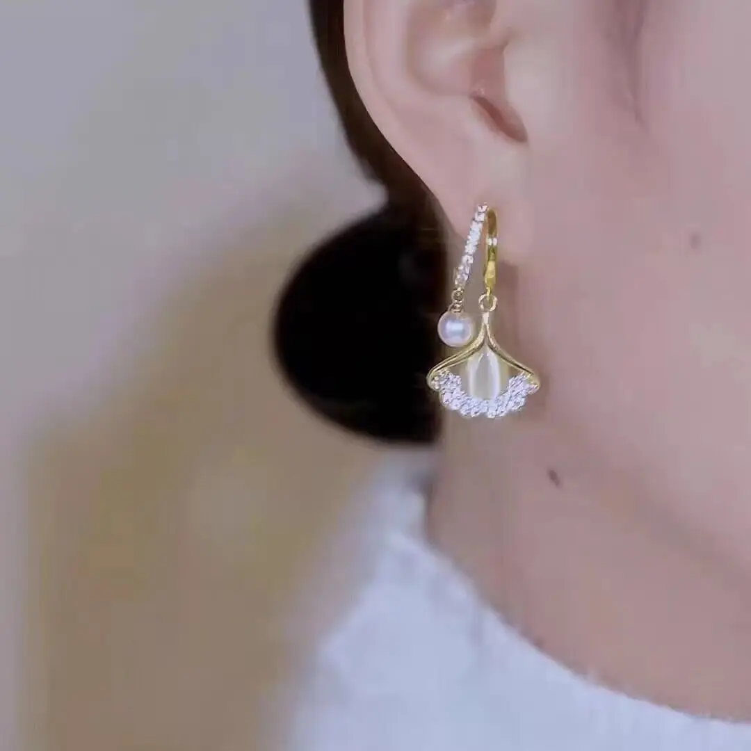 925 argent aiguille mode coréenne cristal Ginkgo feuille boucles d'oreilles pour femmes bijoux 2025 tendance luxe perle opale boucles d'oreilles goutte