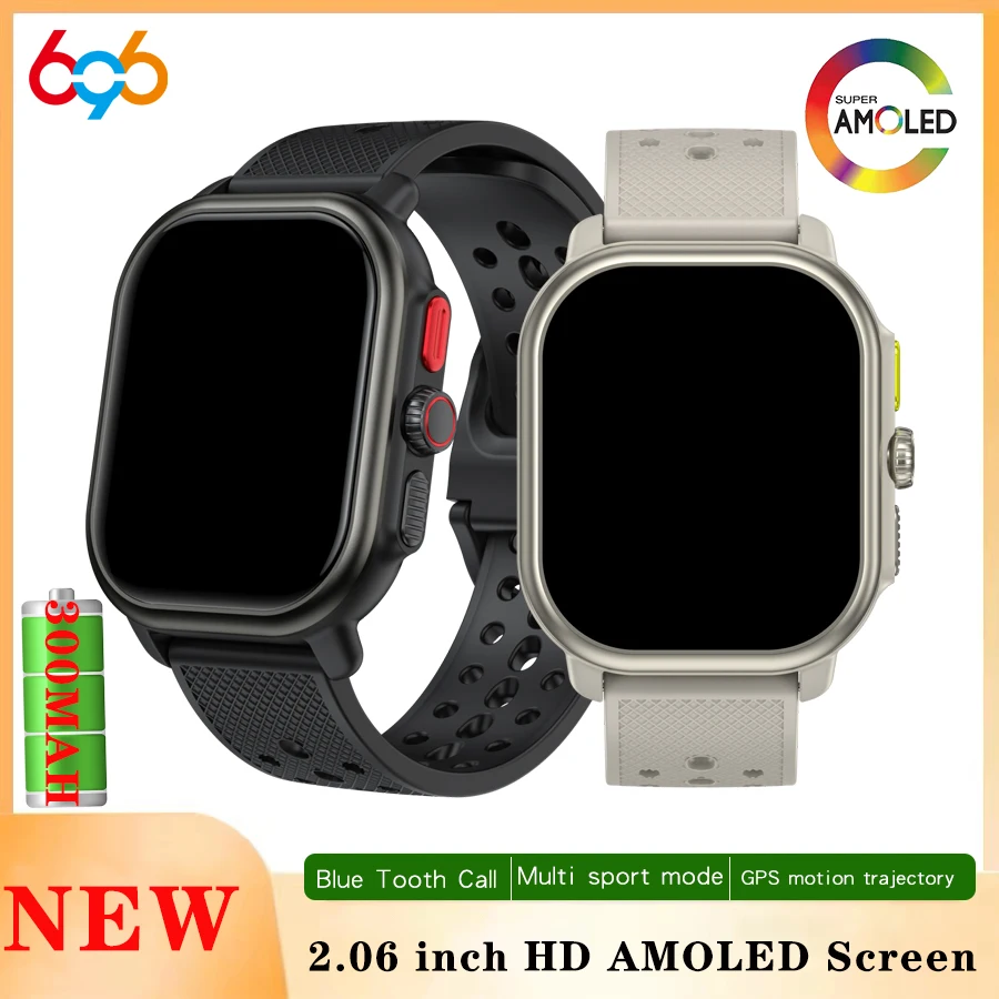 

Новинка 2025 года, мужские умные часы с синим зубом, 2,06 дюйма, AMOLED-экран, GPS, траектория движения, фитнес, умные часы, умные часы с пульсометром и здоровьем