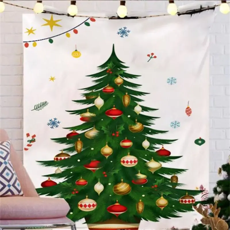 VIKAMA Wall Tapestry Minimalist White Christmas Tree Ornament Star Snowflake Wall Hanging Dorm Room Aesthetic Xmas Wall Art