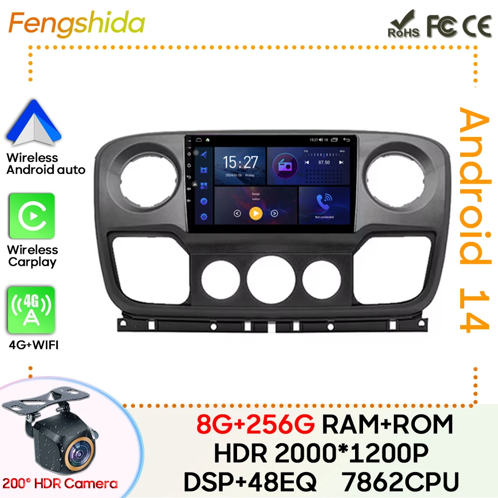 

Автомагнитола Carplay для Renault Master, Nissan NV400, Opel, Movano 2010 -2021, GPS-навигация, стерео, Android, автомагнитола 2DIN, DVD