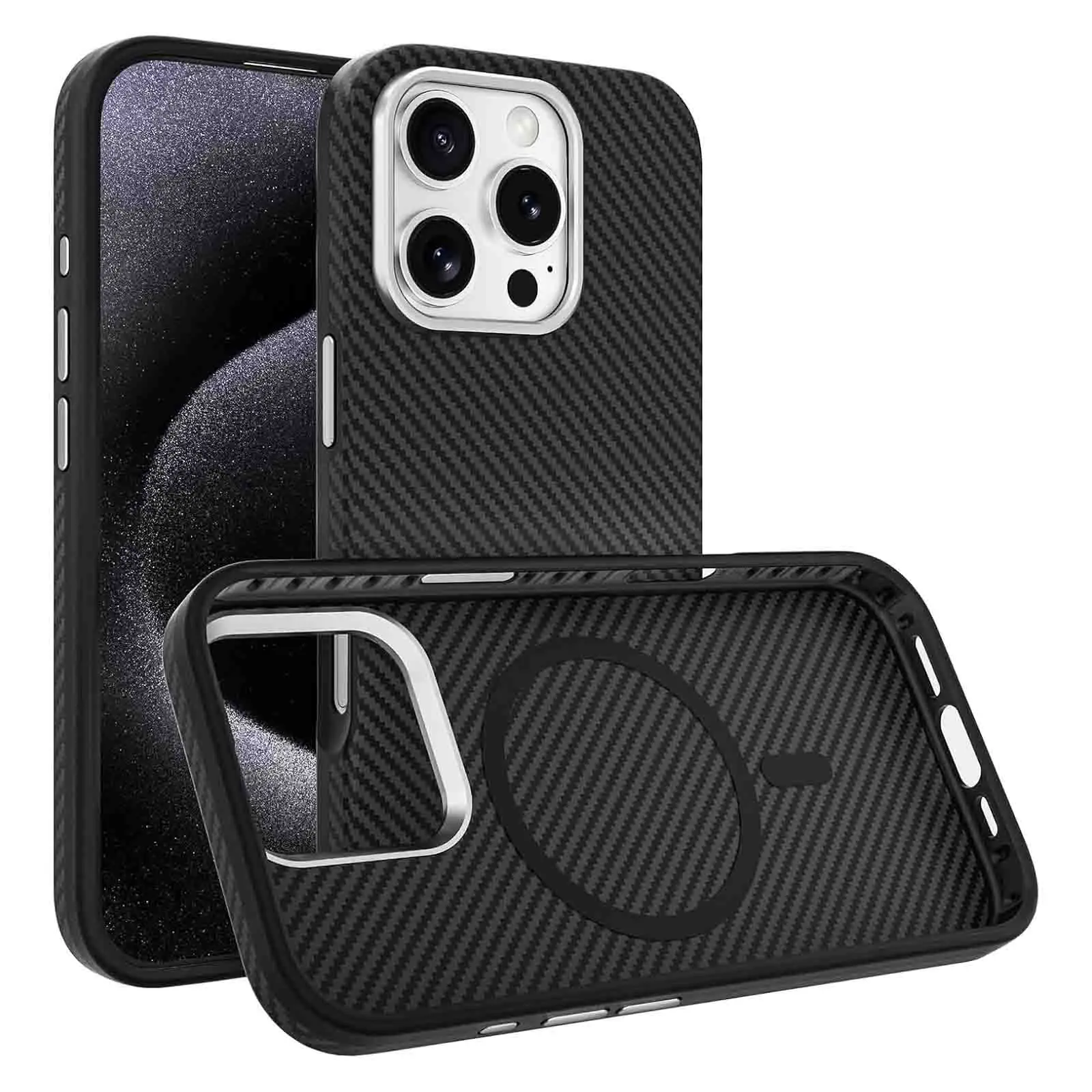 

Case for iPhone 16 Pro Max/16 Pro, Genuine Carbon Fiber Protection Phone Case Slim Shockproof Case with Magnetic Wireless