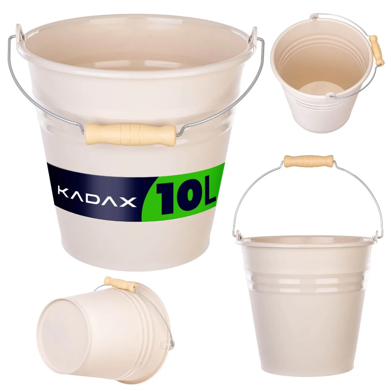 KADAX 10L Emmer met metalen handvat Voedselopslagcontainer Reiniging Tuin PP Plastic Beige 1 stuks