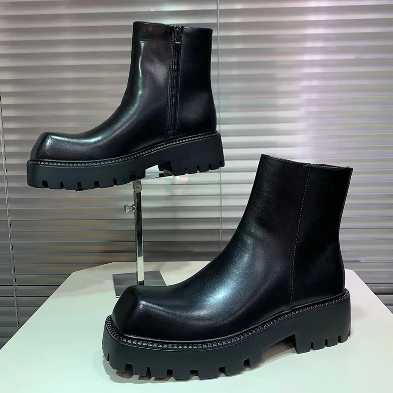 

Мужские модные ботинки «Челси», брендовые дизайнерские туфли с острым носком, сценическое платье в стиле панк, оригинальные кожаные ботинки на платформе, крутые мужские ботильоны