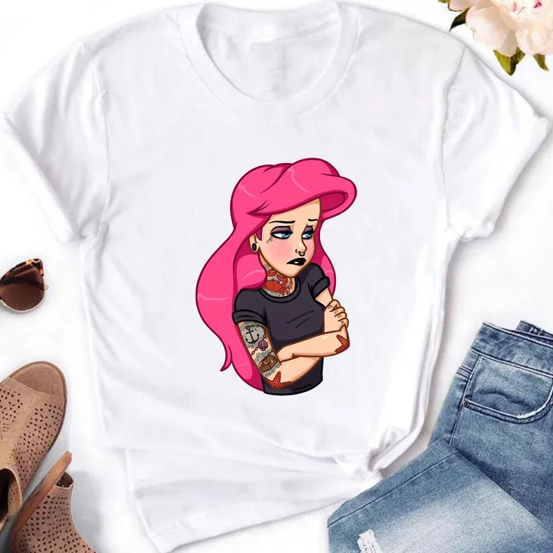 Prinzessin Punk Elsa Anna drucken Frau Kleidung T-Shirt lässig lustige Frauen T-Shirt y2k Frauen lässig Harajuku T-Shirt